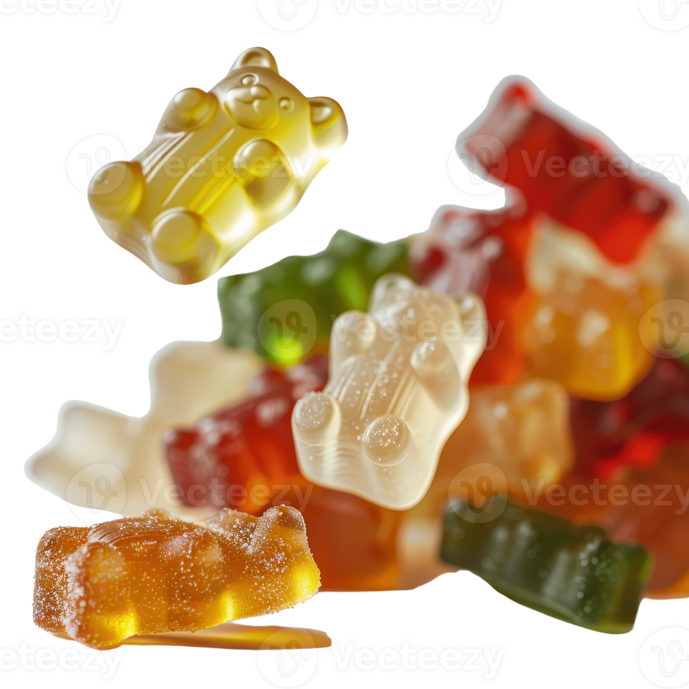 Colorful Gummy Bears Piled Together in a Sweet and Chewy Candy Arrangement on . png