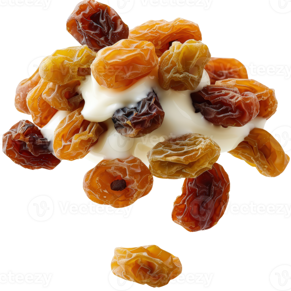 Delicious Assortment of Colorful Dried Grapes in Creamy Yogurt for Healthy Snack Option png