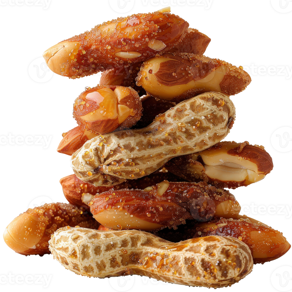 Crunchy Sweet and Savory Snack Mix of Peanuts and Candied Nuts on a . png