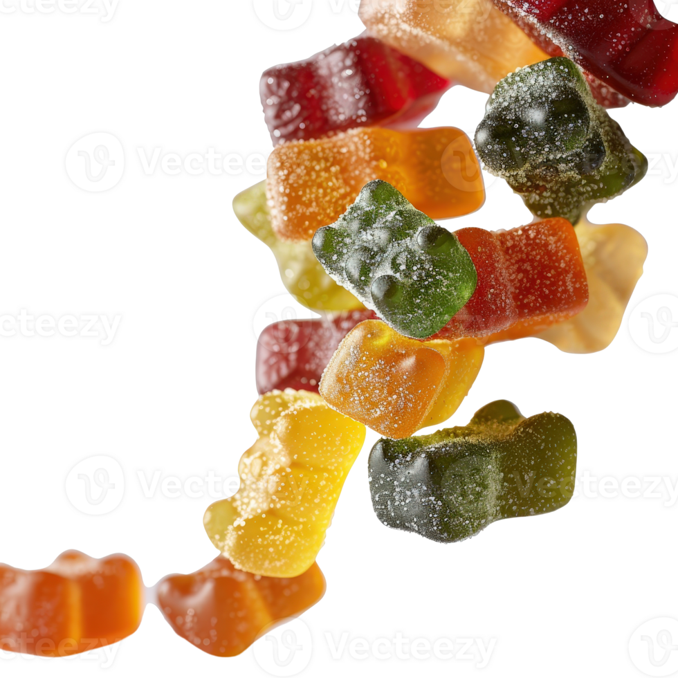 Colorful gummy candies arranged in a spiral showcasing vibrant textures and flavors png