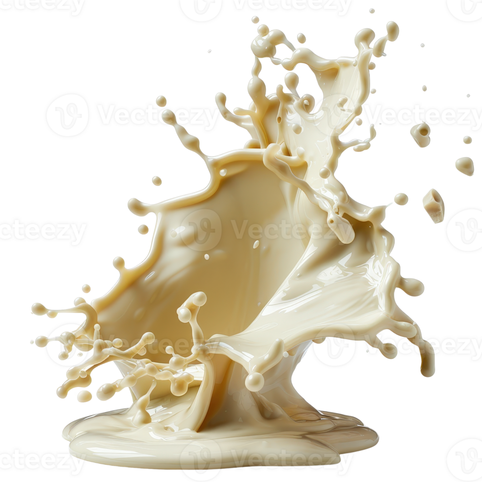 High-Resolution Splash of Creamy Liquid with Dynamic Splashes and Droplets on Black Background png