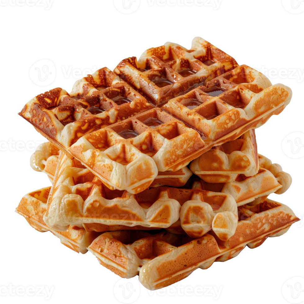 Delicious Stack of Golden Brown Waffles with Crispy Edges and Soft Interior for Breakfast Treat png