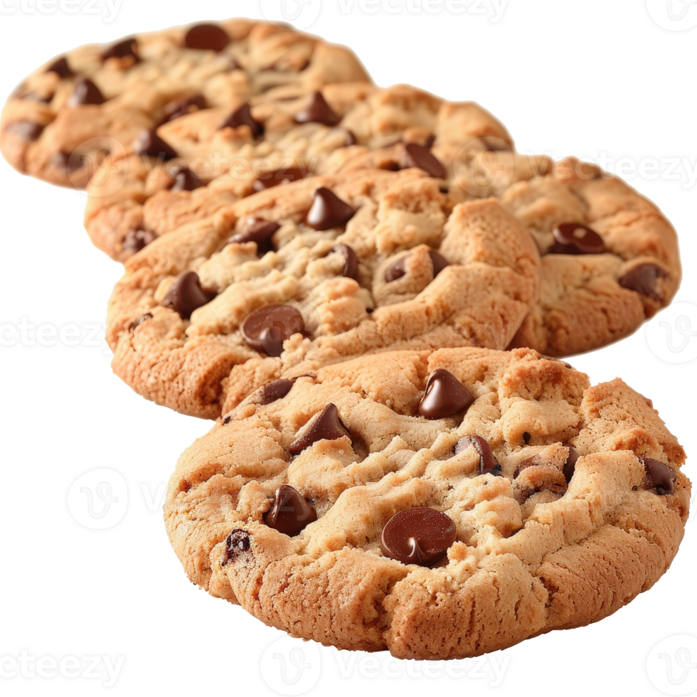 Freshly Baked Chocolate Chip Cookies with Melting Chips on a Light Background png