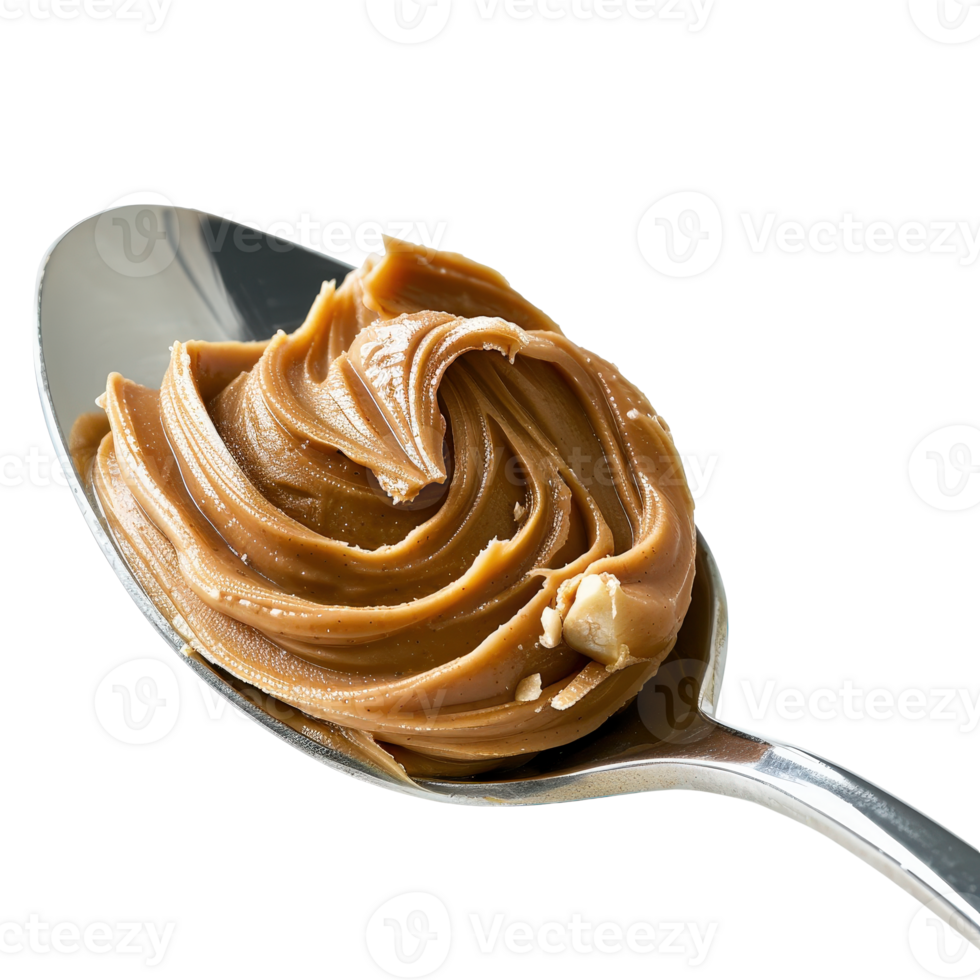 Creamy Peanut Butter Swirl on Metal Spoon for Culinary or Healthy Snack Concepts png