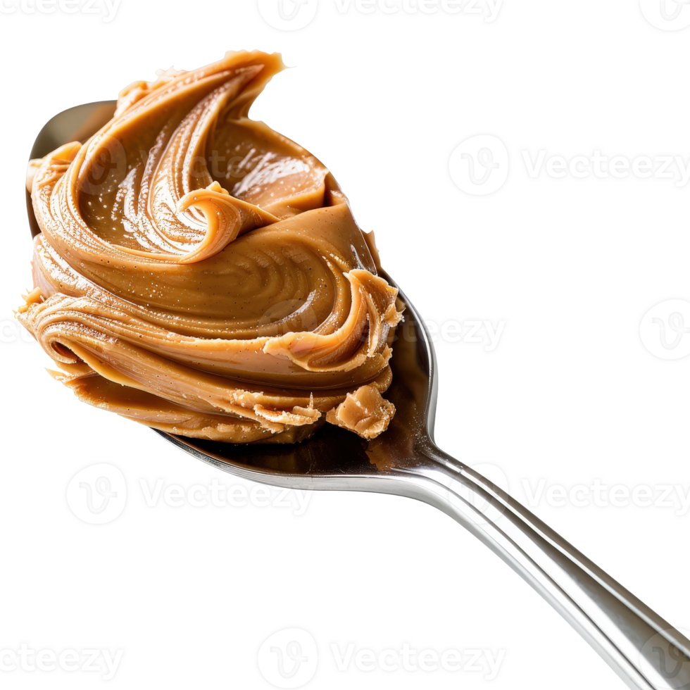 Creamy Swirl of Peanut Butter on a Silver Spoon with Glossy Texture and Rich Color png
