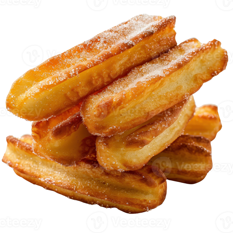 Delicious Golden Churros Sprinkled with Sugar Piled on Top of Each Other png