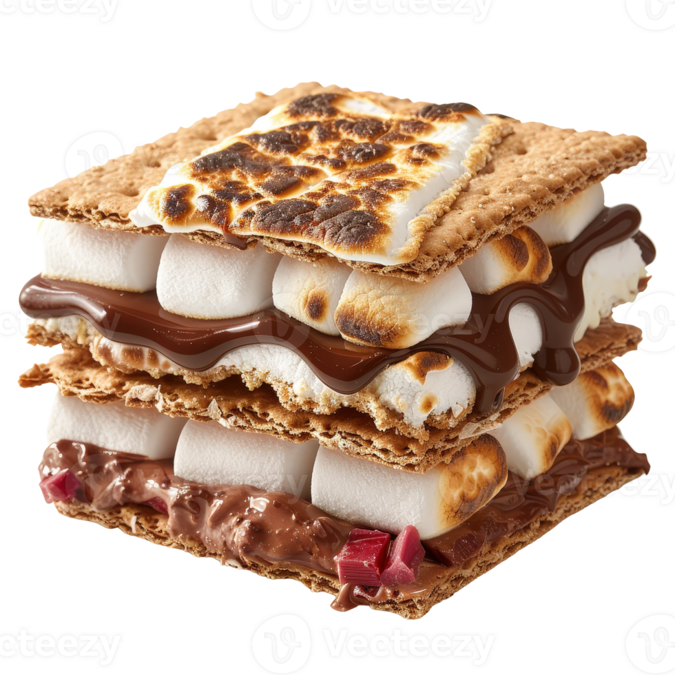 Delicious Dessert with Toasted Marshmallow, Creamy Chocolate, and Crunchy Graham Cracker Layers png