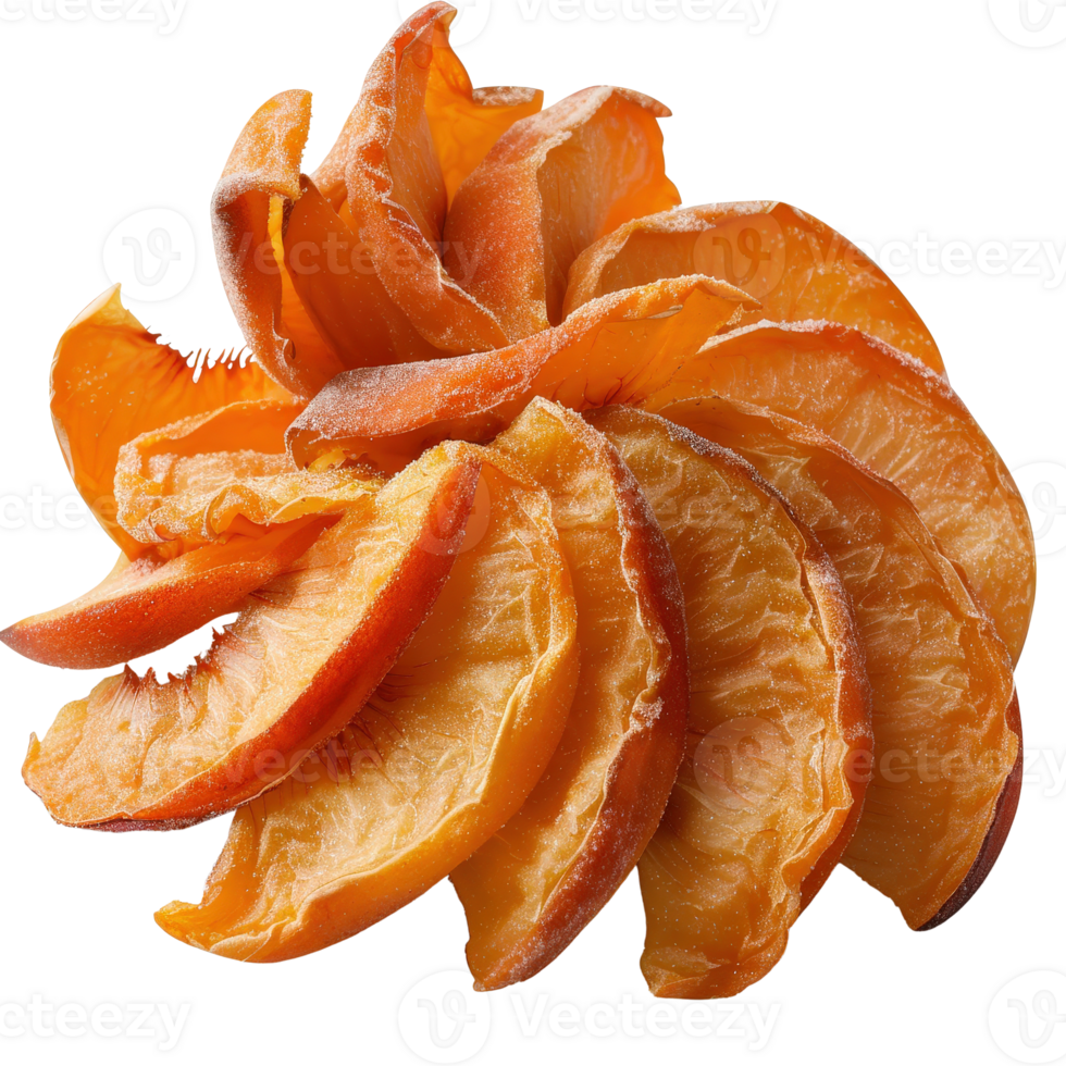 Dried peach slices arranged in a beautiful spiral pattern on a . png