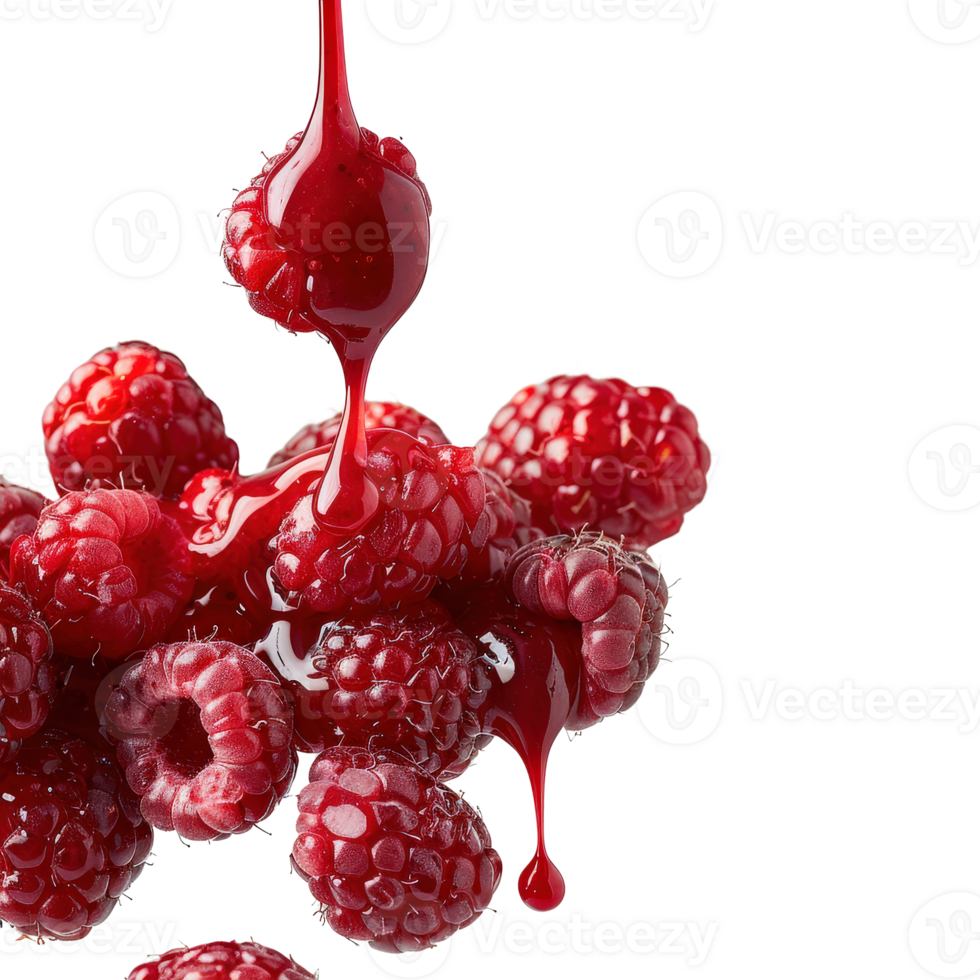 Fresh Ripe Raspberries with Sweet Glaze Dripping in Natural Light on . png