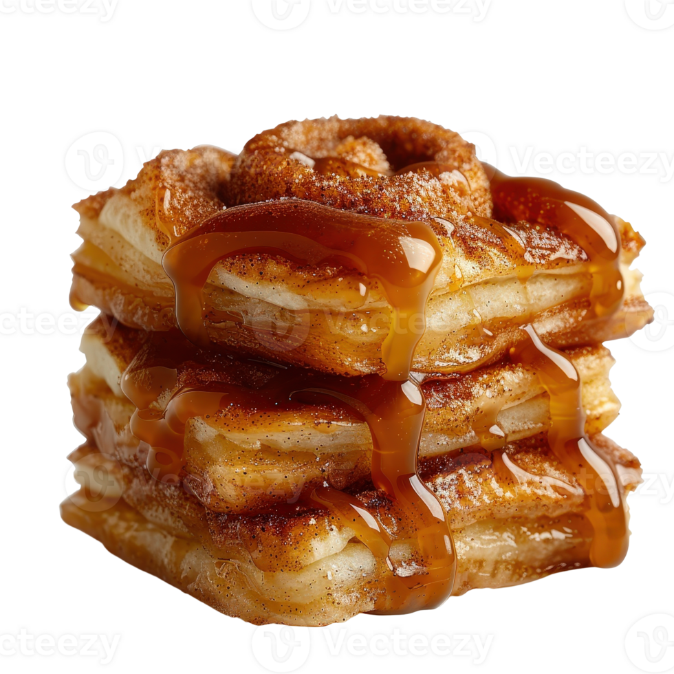 Deliciously Soft Cinnamon Pastry Stacks Drizzled with Sweet Caramel Sauce png