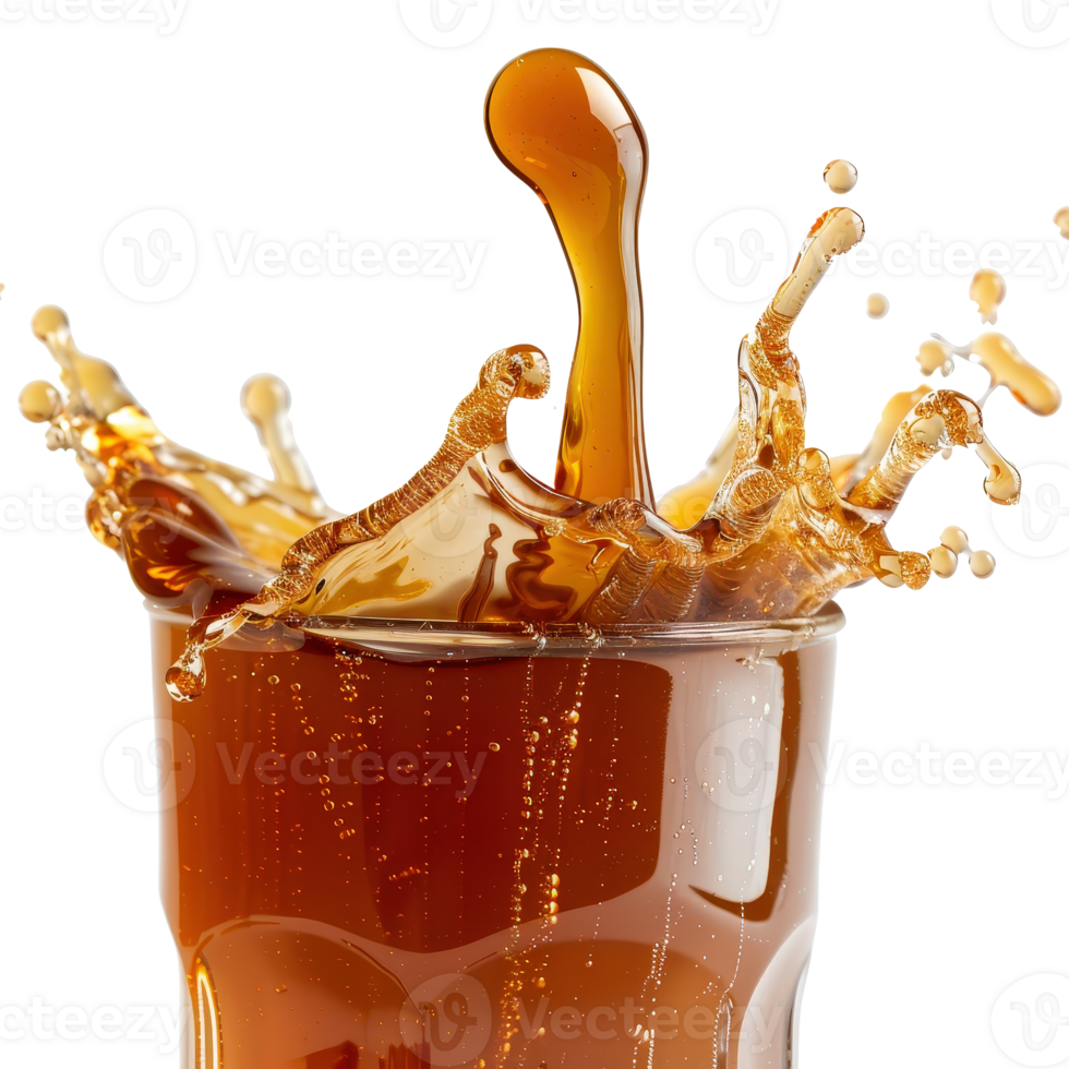 Refreshing Cold Beverage Splashing Upwards in Clear Glass on . png