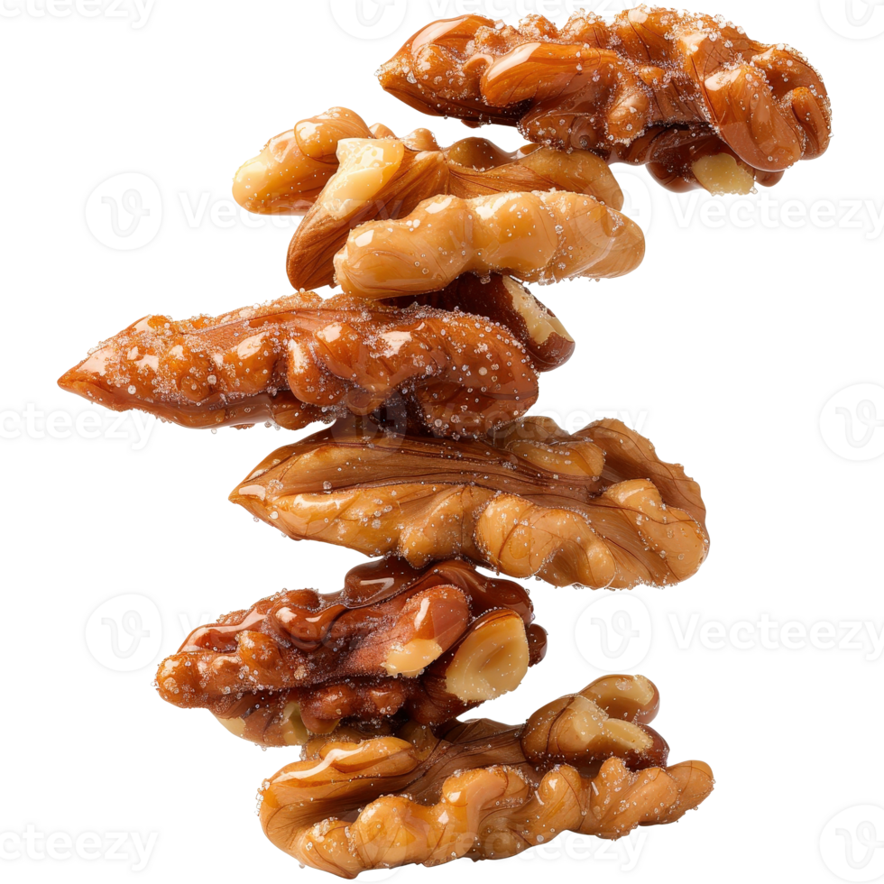 Delicious Walnut Treats with Caramel and Sea Salt Stacked for an Appealing Snack Presentation png