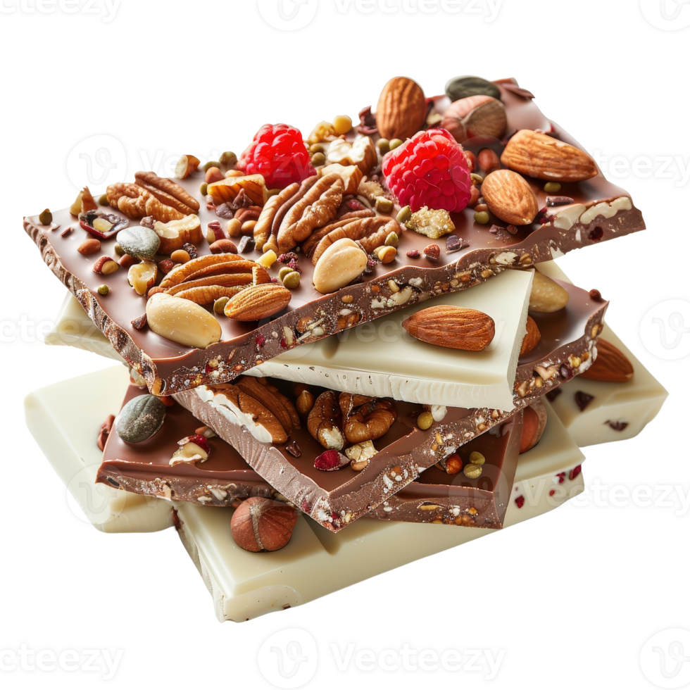 Delicious Assorted Chocolate Bars with Nuts and Berries Displayed on . png