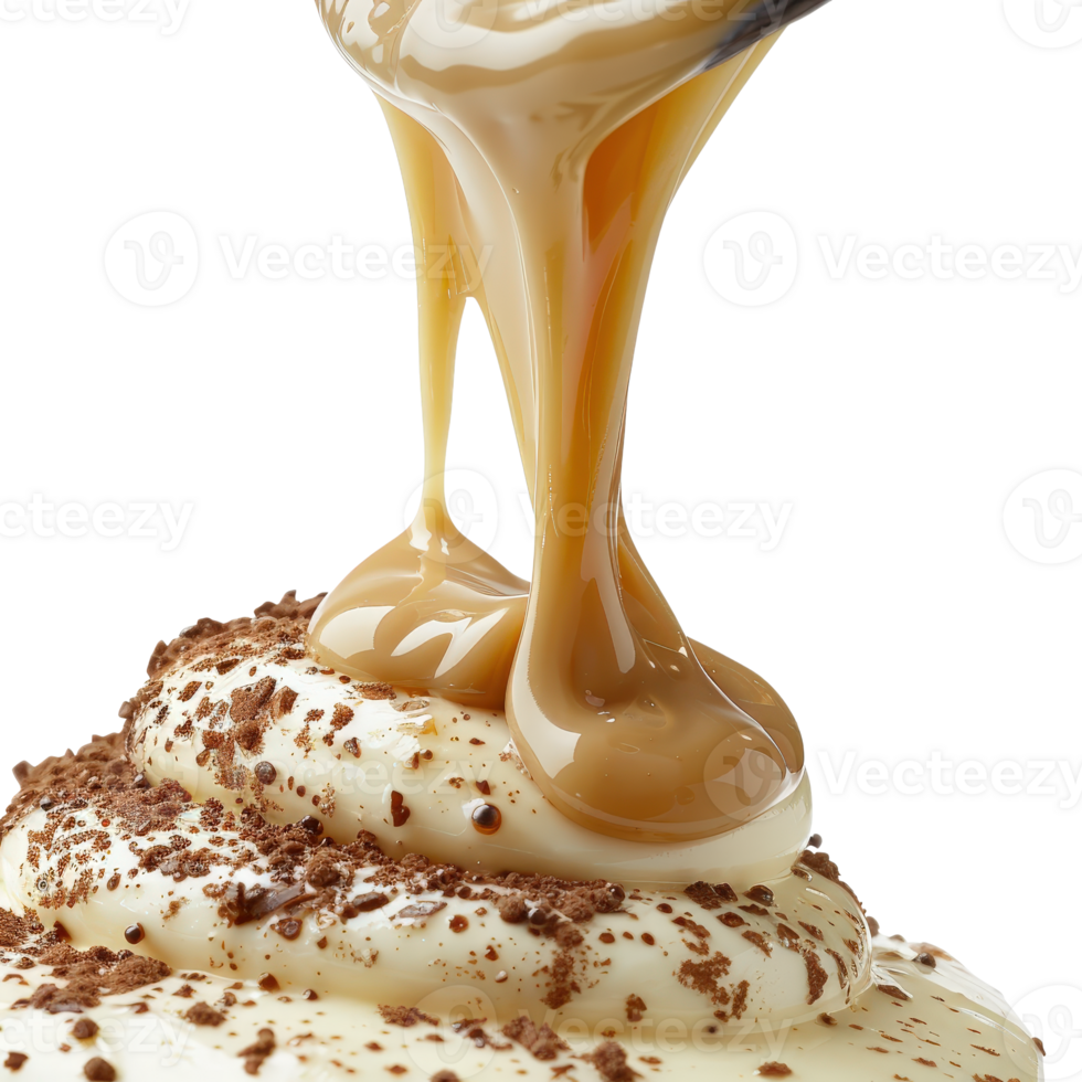 Creamy Caramel Drizzle Over Sweet Whipped Topping Garnished with Chocolate Shavings png