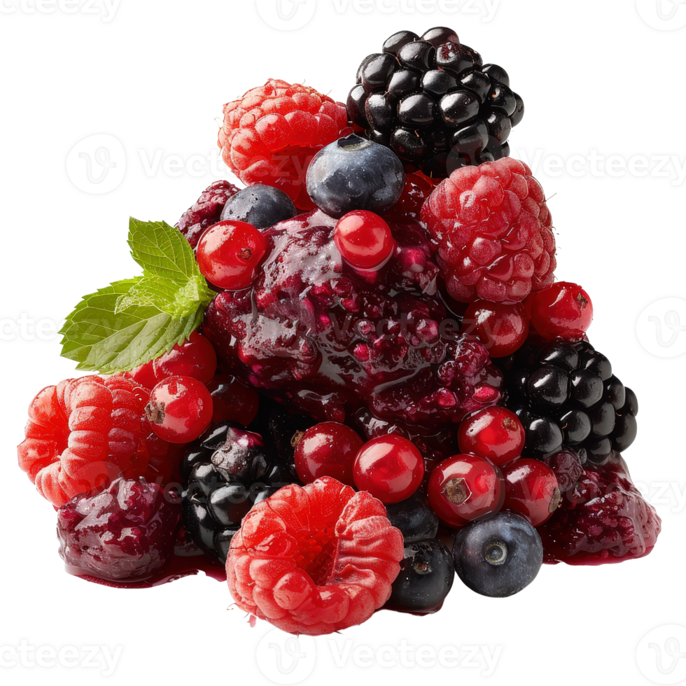 Colorful Assortment of Fresh Berries Including Raspberries, Blueberries, and Blackberries png