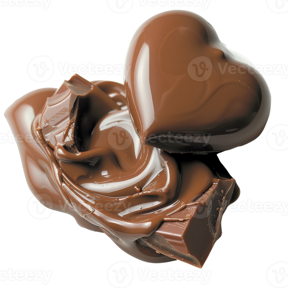 Smooth Dark Chocolate Swirl with a Heart-Shaped Piece on Top Against a Plain Background png