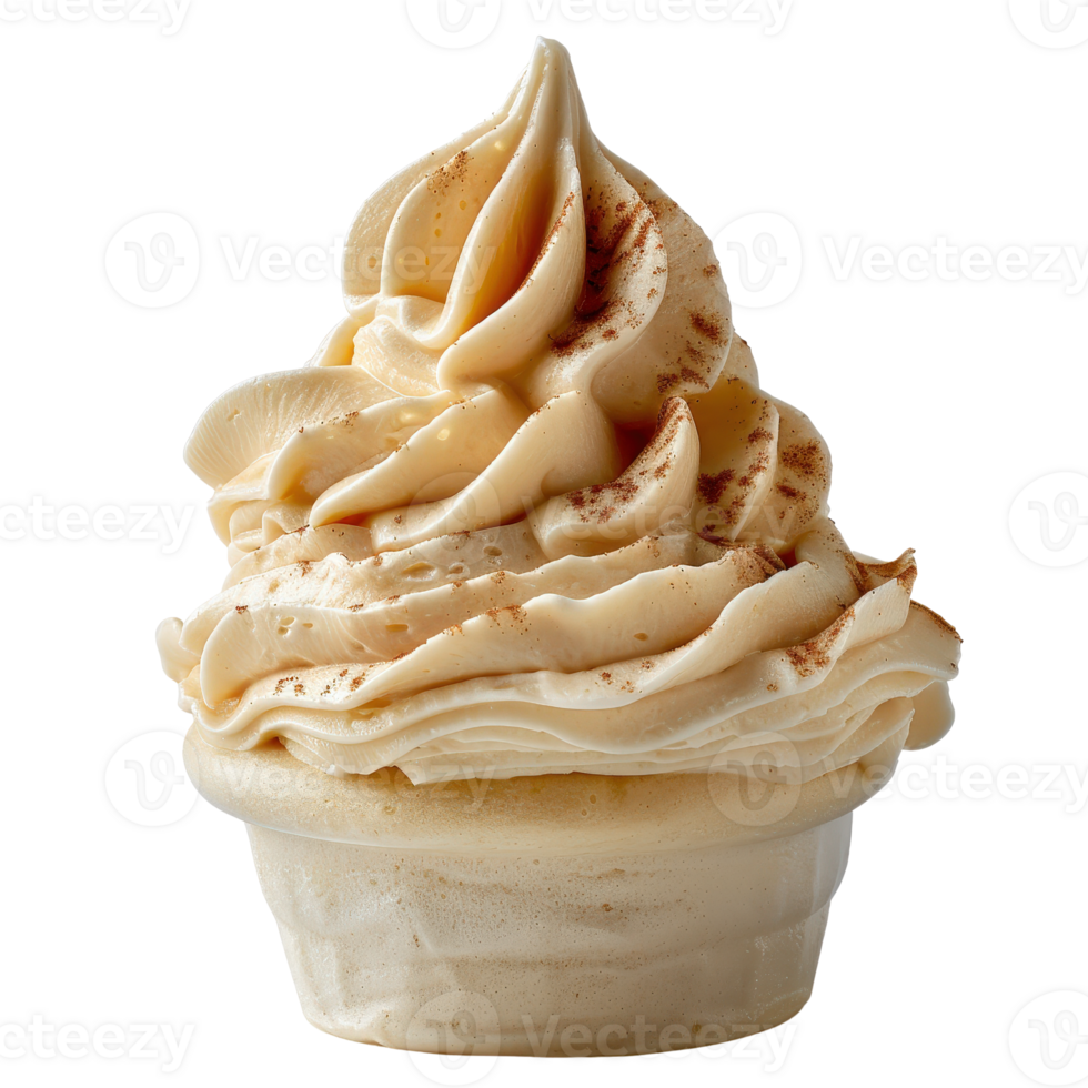 Creamy vanilla soft serve ice cream topped with chocolate sprinkles in a clear cup container png