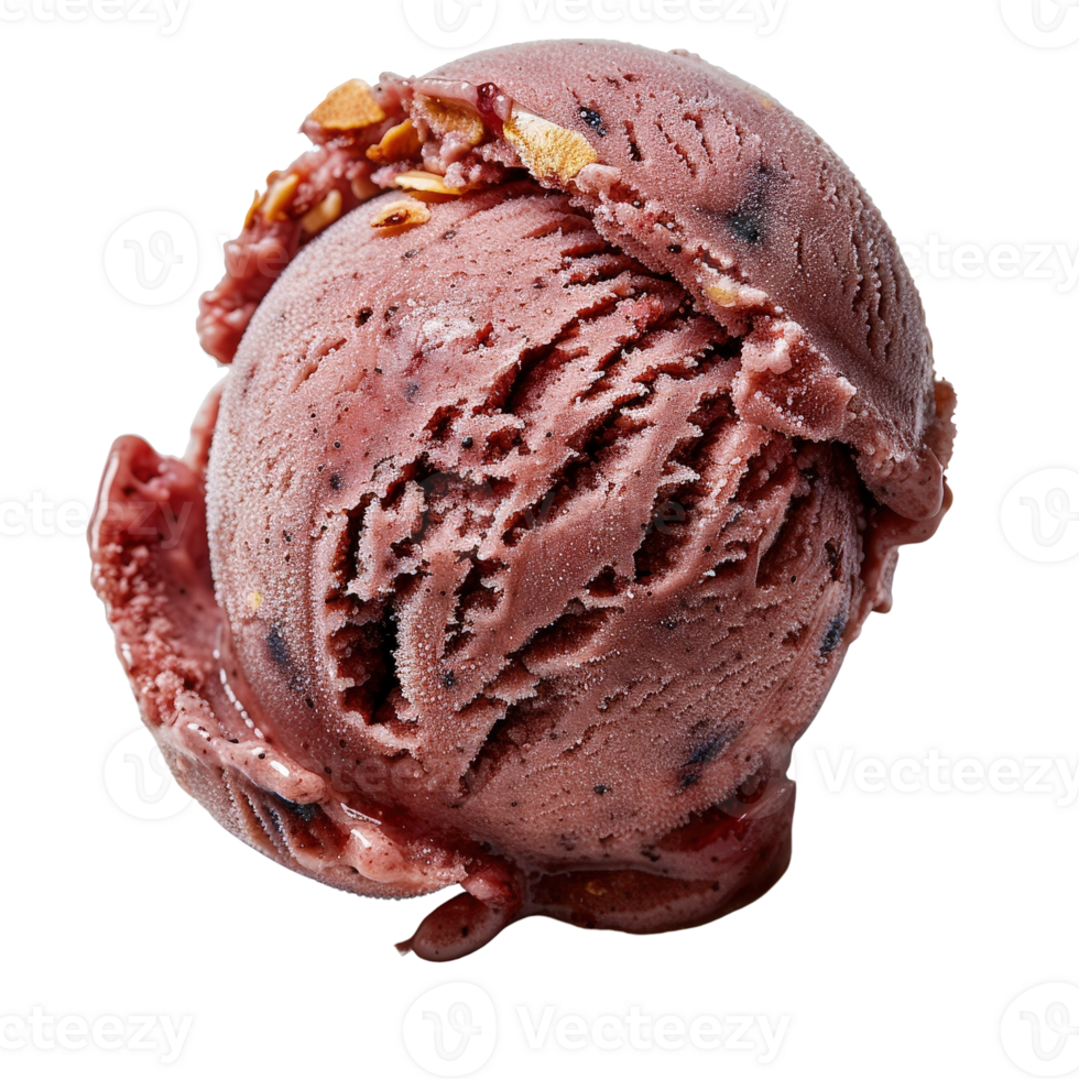 Delicious Red Berry Ice Cream Scoop with Swirls of Deep Purple and Tasty Crunchy Bits png