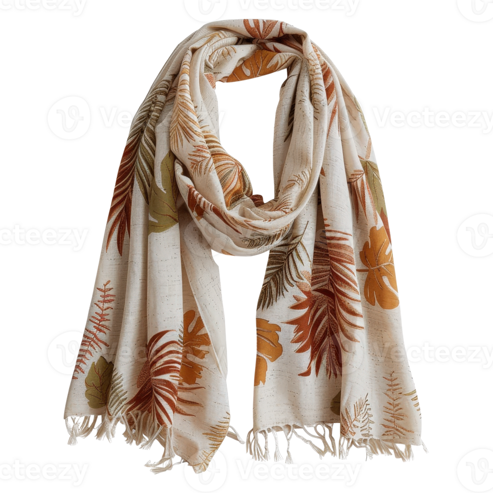 Elegant Soft Scarf with Floral Patterns in Earthy Tones for Fashion and Accessories Styling png