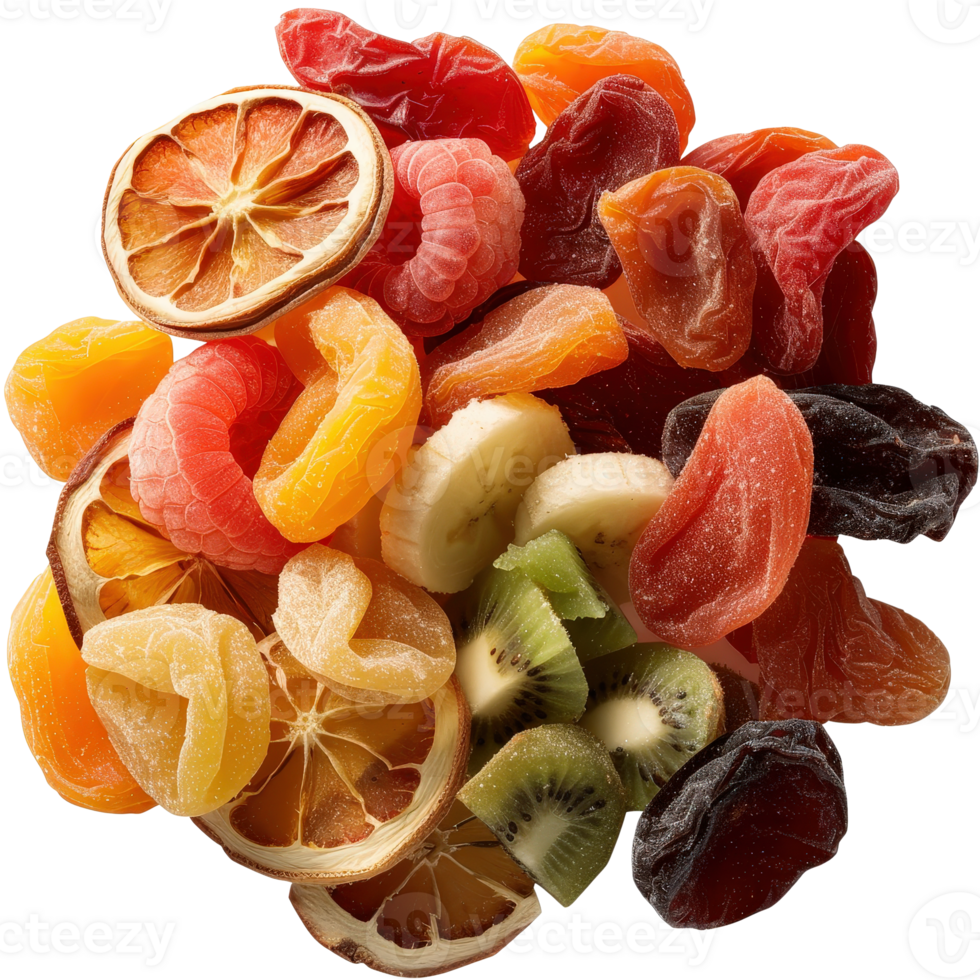 Colorful Assortment of Dry Fruits and Candies Arranged Artistically on a White Background png