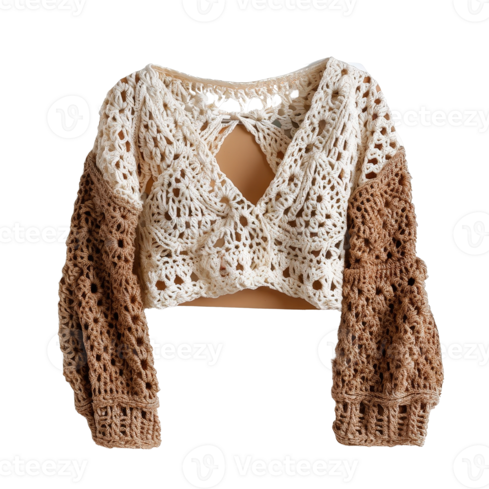 Cozy Handcrafted Crochet Sweater with Unique Design and Earthy Tones for Fashionable Outfits png