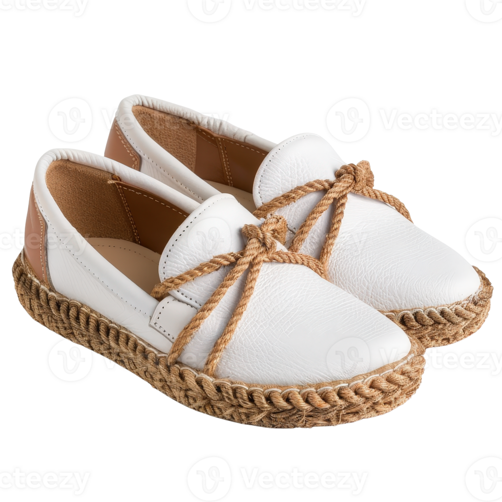 Stylish White Espadrilles with Rope Sole and Chic Lace Design for Fashion Enthusiasts png