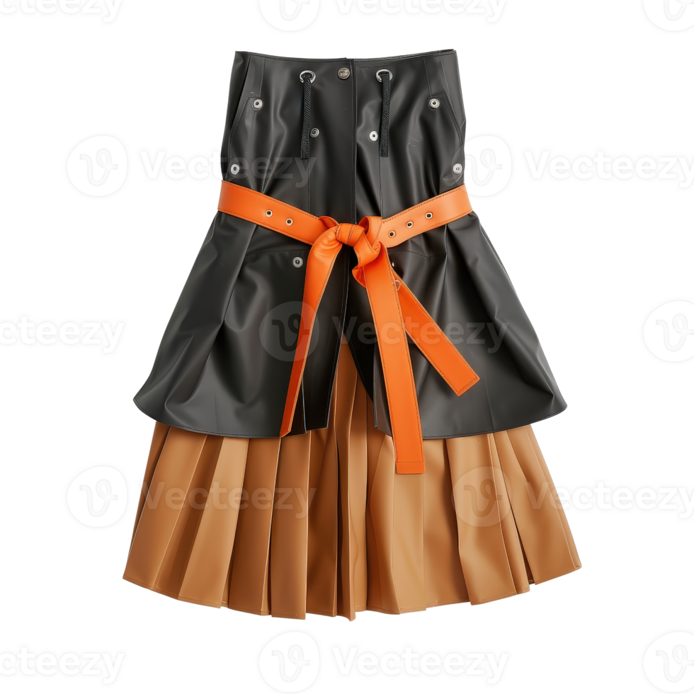 Stylish Unique Black and Orange Skirt with Pleated Design for Fashion Enthusiasts and Creatives png