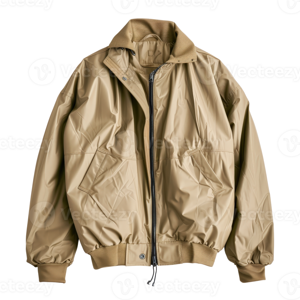 Stylish and Comfortable Beige Jacket with Zipper and Stand-Up Collar for Everyday Wear png