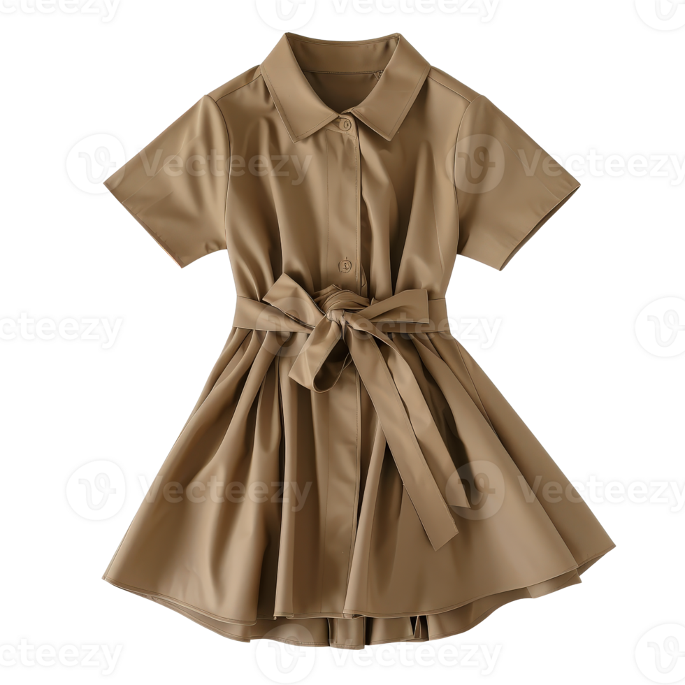Stylish Short Sleeve Dress with Belt in Elegant Tan Color for Casual and Formal Occasions png