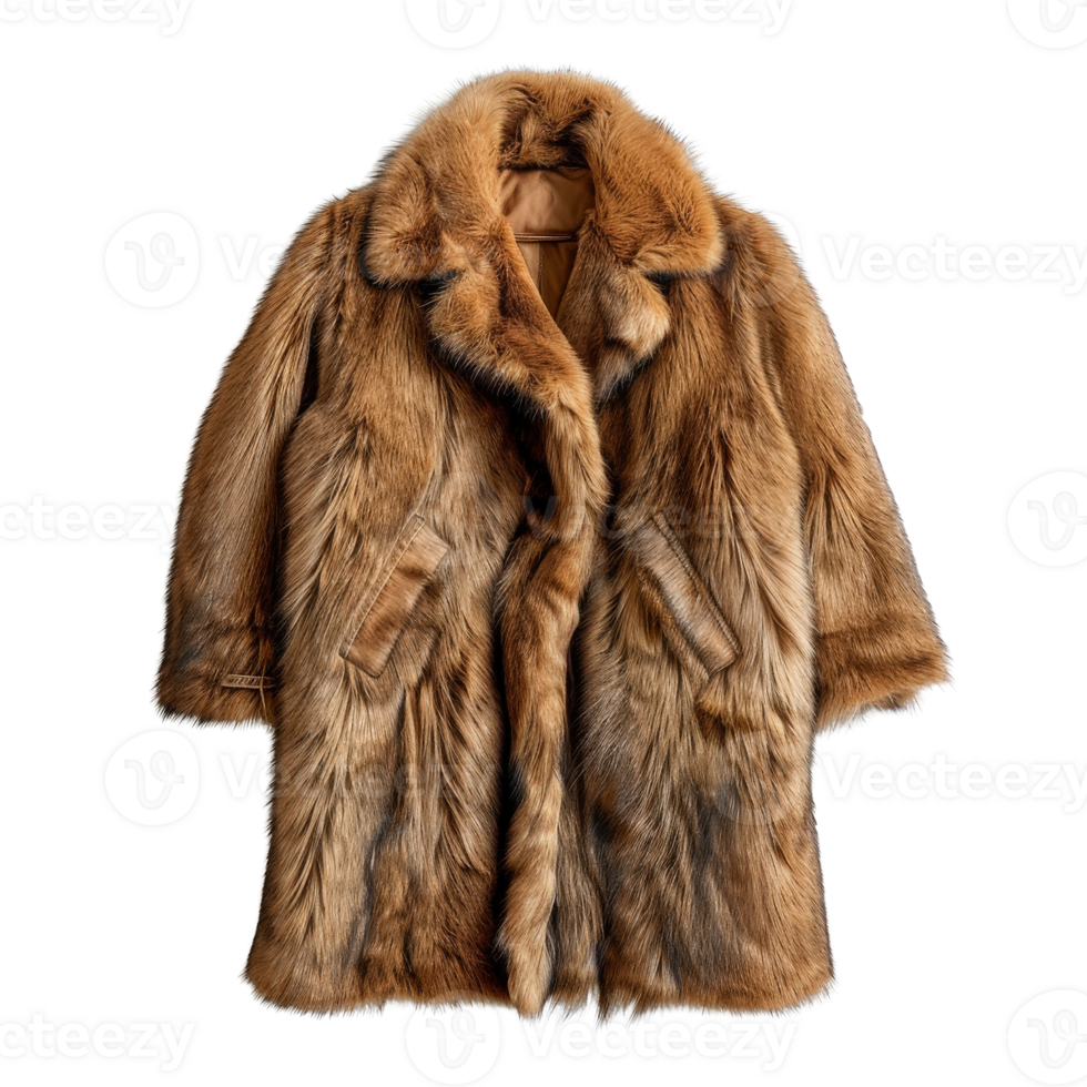 Luxurious Brown Fur Coat with Full Fluffy Texture on a White Background for Fashion Displays png