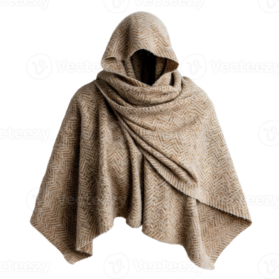 Cozy and Stylish Brown Hooded Poncho Wrapped in Soft Fabric for Autumn and Winter Chill png