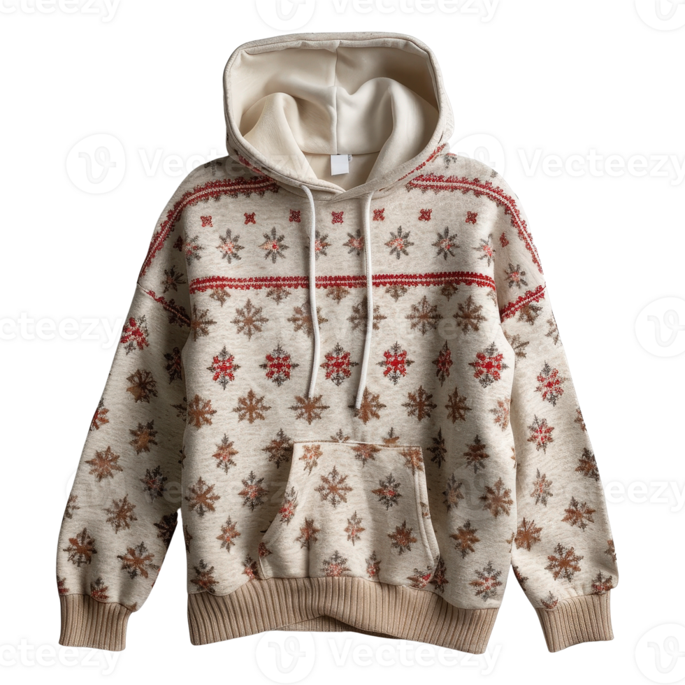 Cozy Cream Hoodie with Snowflake Pattern and Classic Design for Winter Fashion Enthusiasts png