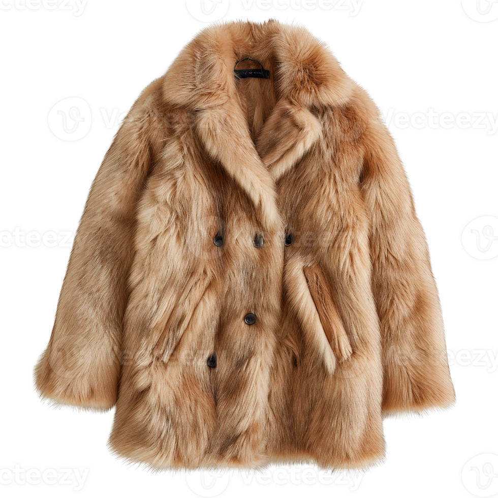 Stylish and Luxurious Faux Fur Coat in Warm Brown Color with Double-Breasted Design png