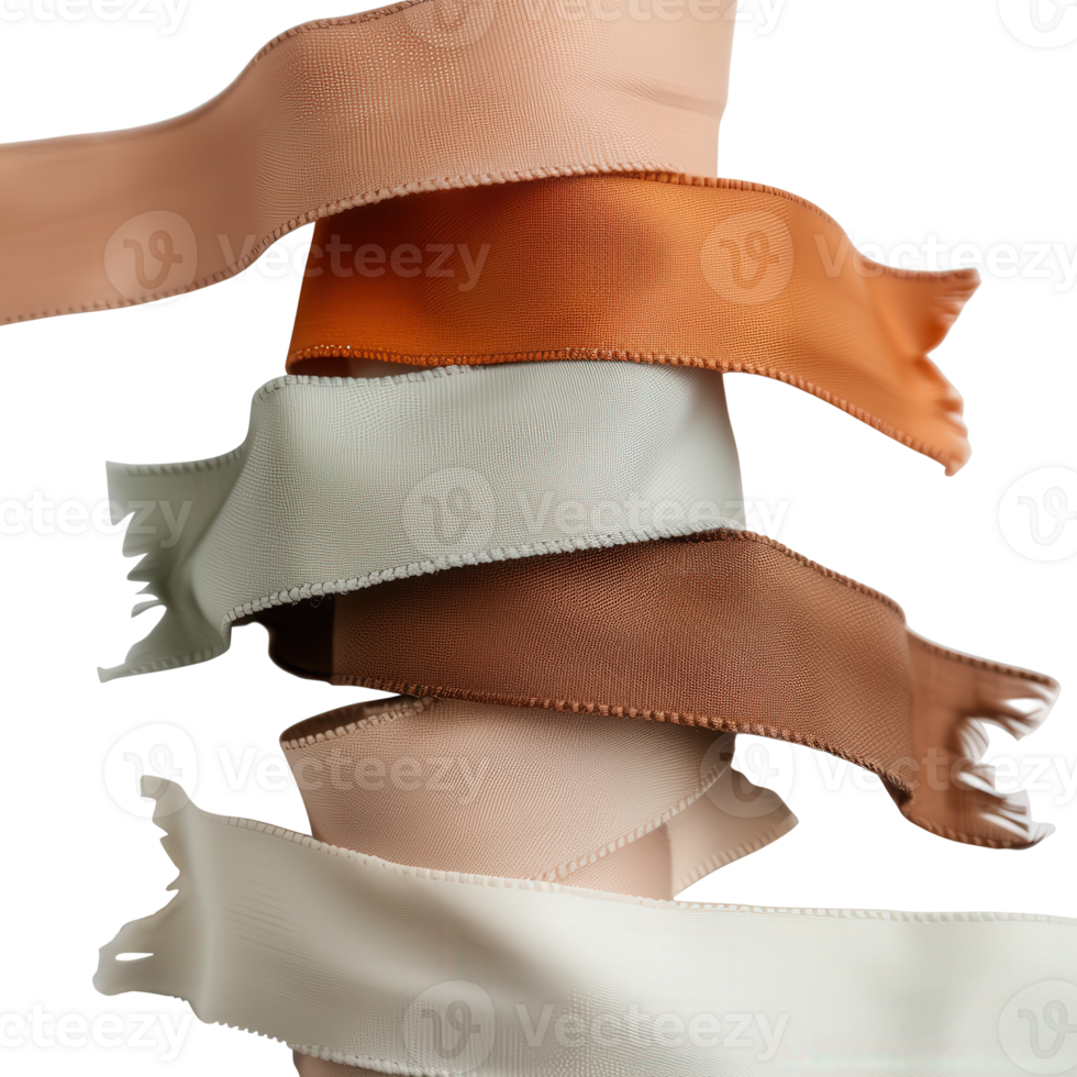 Colorful Satin Ribbons Arranged Over a White Background for Festive Decoration and Crafts png