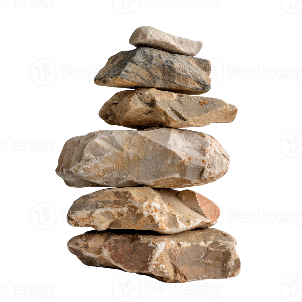 Balanced Stone Tower on White Background Representing Nature, Zen, and Tranquility in Design png