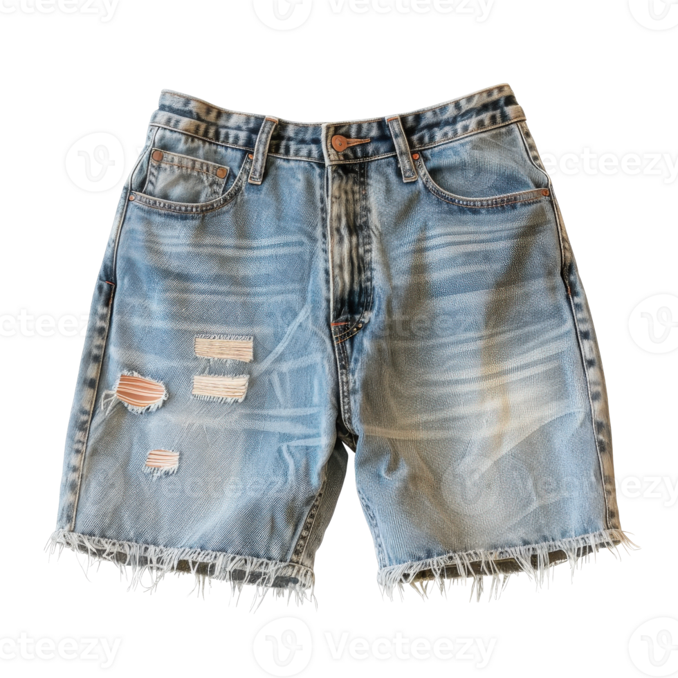 Trendy Distressed Denim Shorts with Frayed Hem for Casual Summer Attire png