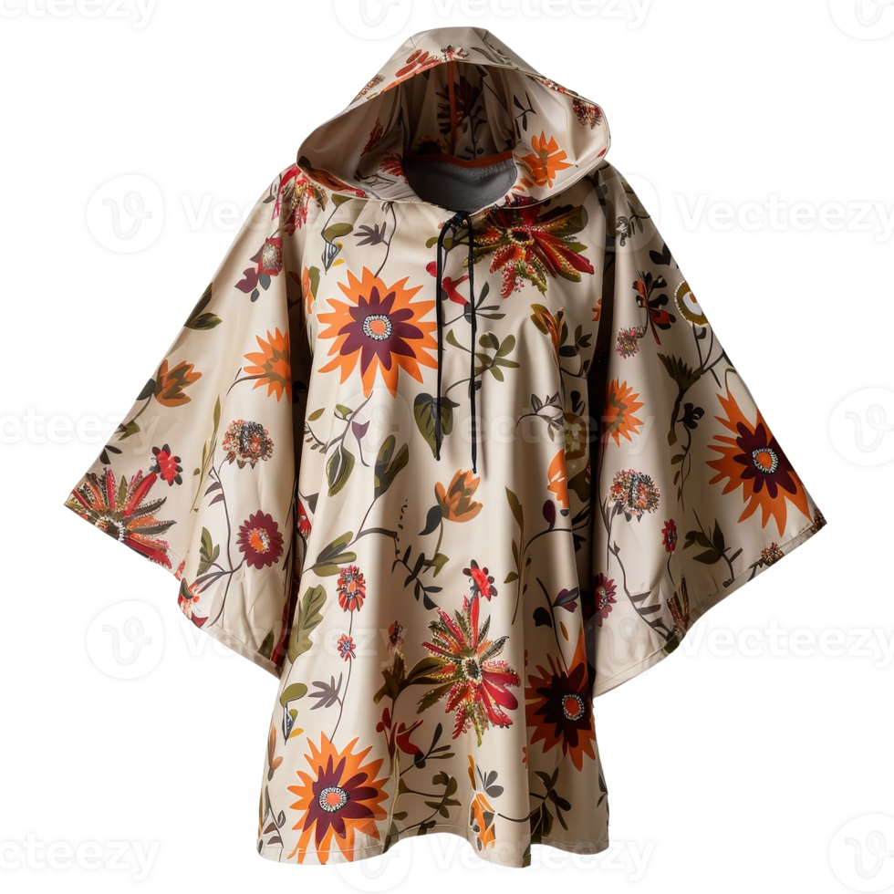 Colorful Floral Poncho with Hood for Outdoor Activities and Rain Protection png
