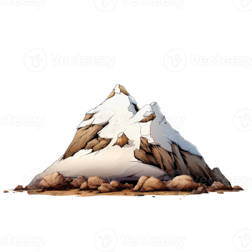 Snow-Capped Mountain Peak With Rocky Base in Cartoon Style Illustration png