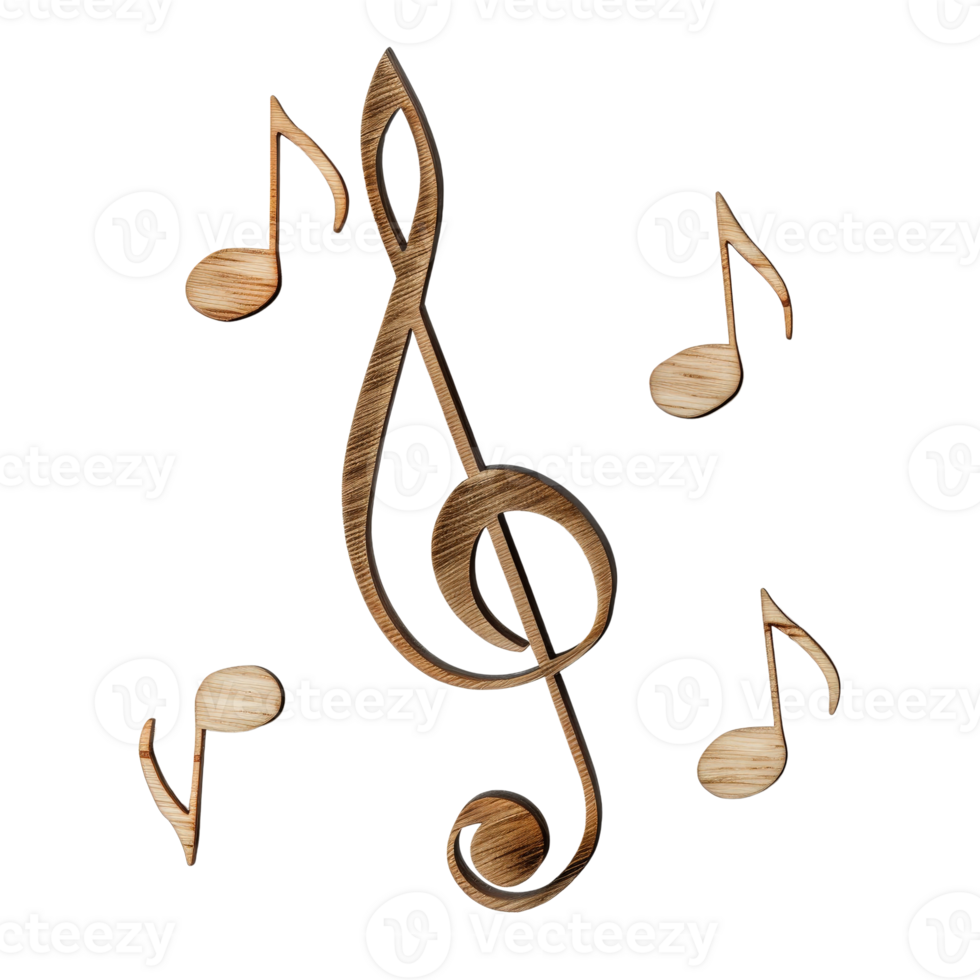 Musical Notes and Treble Clef in Wooden Design for Artistic and Creative Backgrounds png