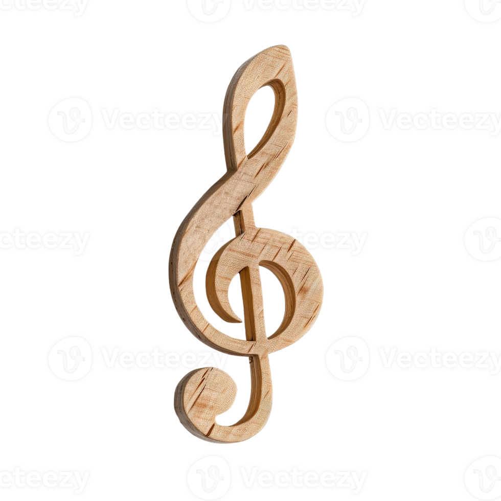 Wooden Treble Clef Musical Note Symbol Isolated . for Creative Projects png