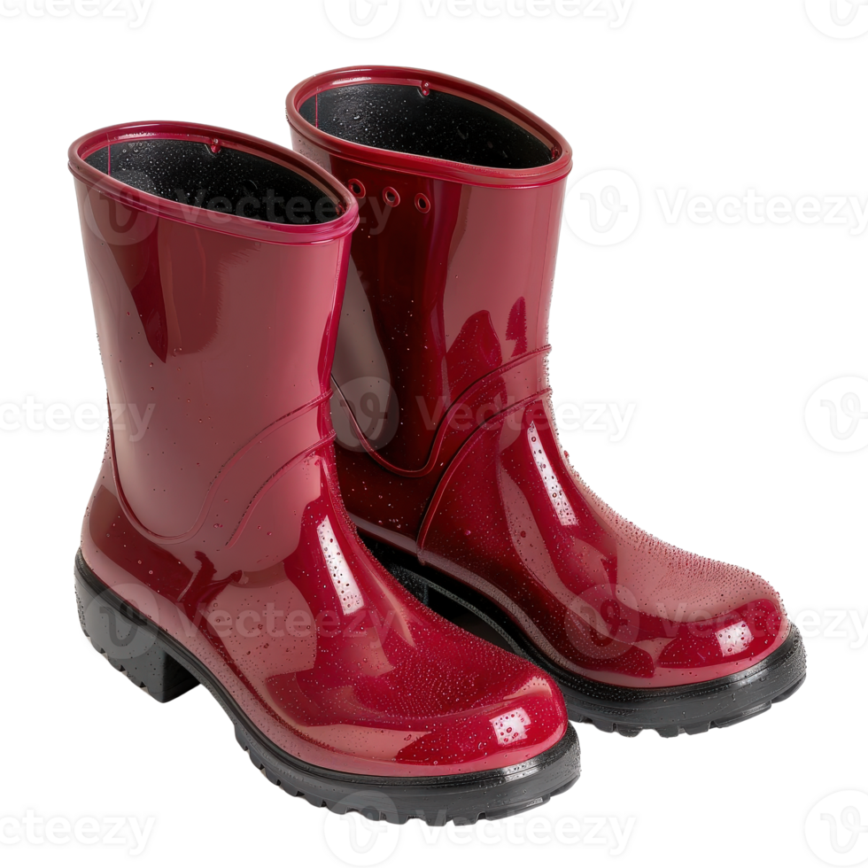 Bright Red Rubber Boots for Rainy Weather and Outdoor Activities Ideal for Gardening and Child Play png