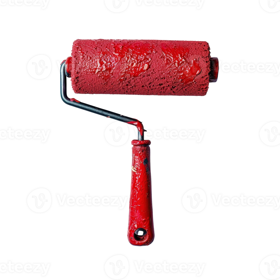Vibrant Red Paint Roller Ready for Creative Home Renovation and Artistic Painting Projects png