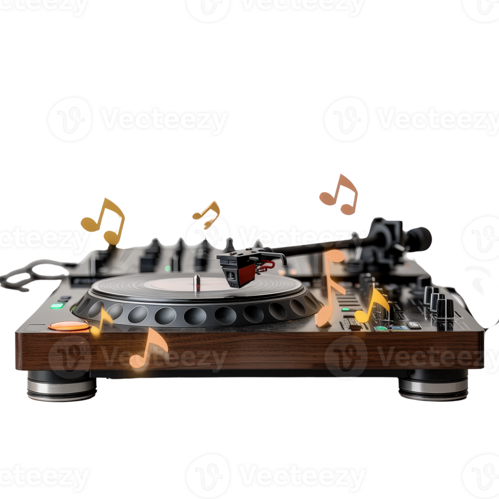 Modern DJ Turntable with Musical Notes and Vibrant Design for Audio Enthusiasts and DJs png