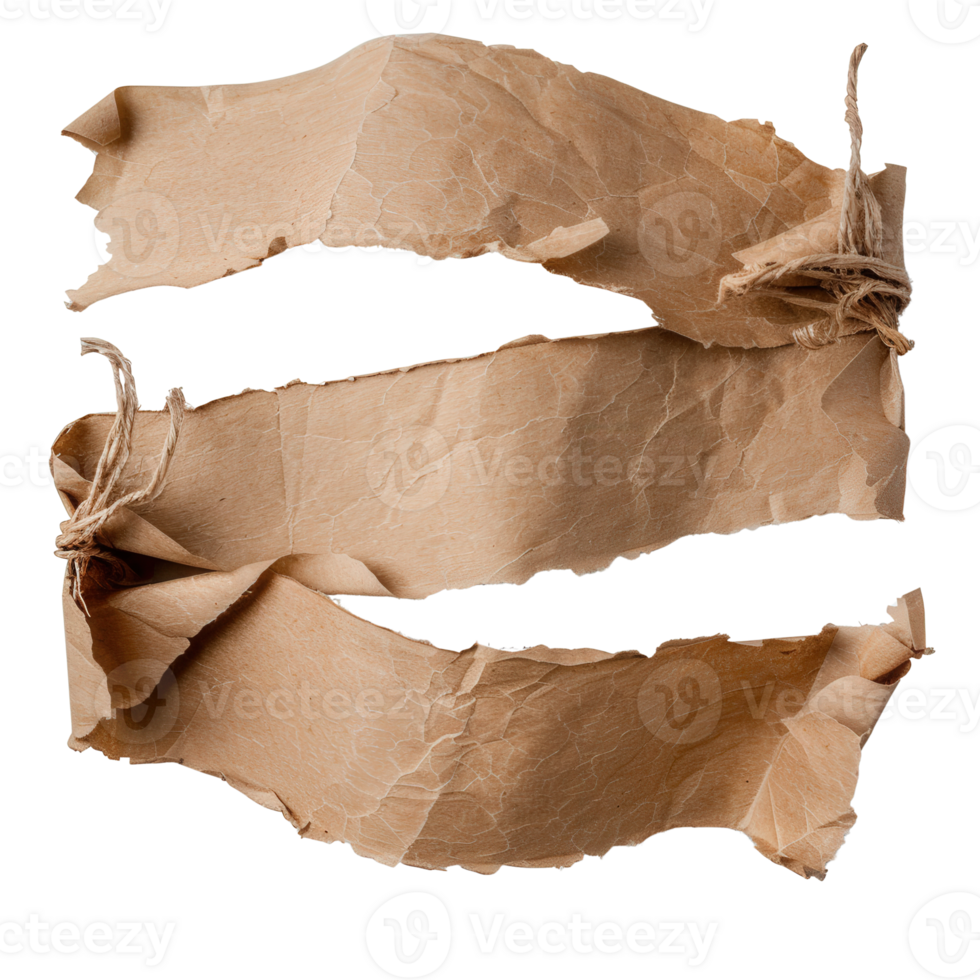 Torn and Crumpled Brown Paper Sheets Isolated . for Creative Use png
