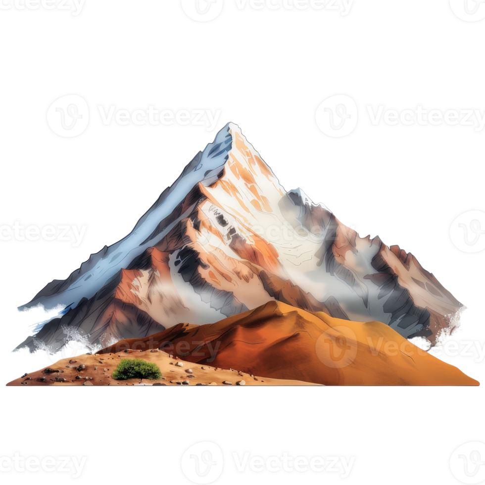 Majestic Snow-Capped Mountain Peak with Rocky Terrain and Clear Blue Sky Background png