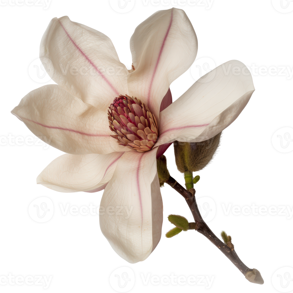 Elegant White Magnolia Flower with Delicate Petals and Textured Center in Natural Setting png