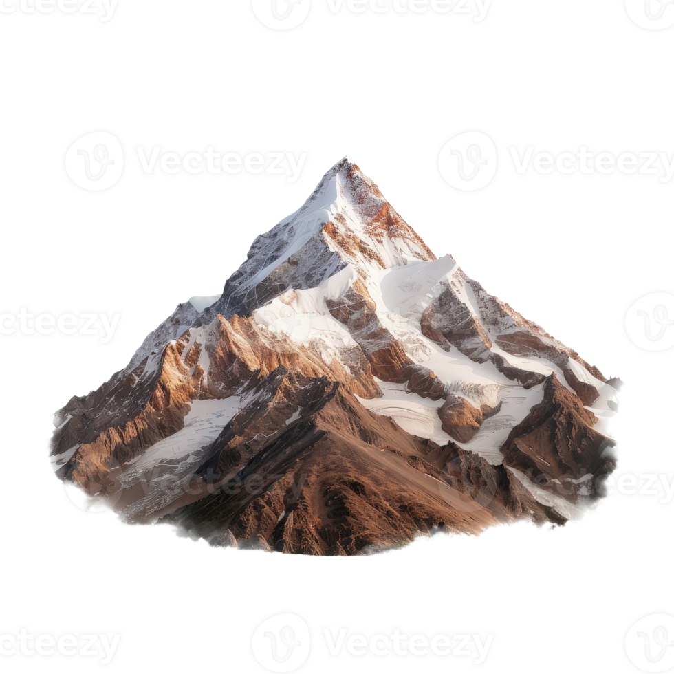 Majestic Snow-Capped Mountain Peak Surrounded by Rugged Terrain and Clear Skies at Sunset png