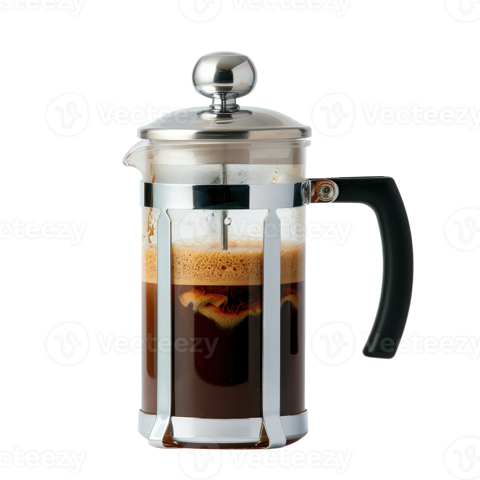 Elegant French Press Coffee Maker With Rich Brewed Coffee Ready For A Perfect Morning Experience png