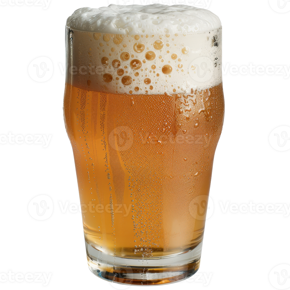 Golden Beer in Clear Glass with Bubbles and Foam for Refreshing Beverage Enjoyment png