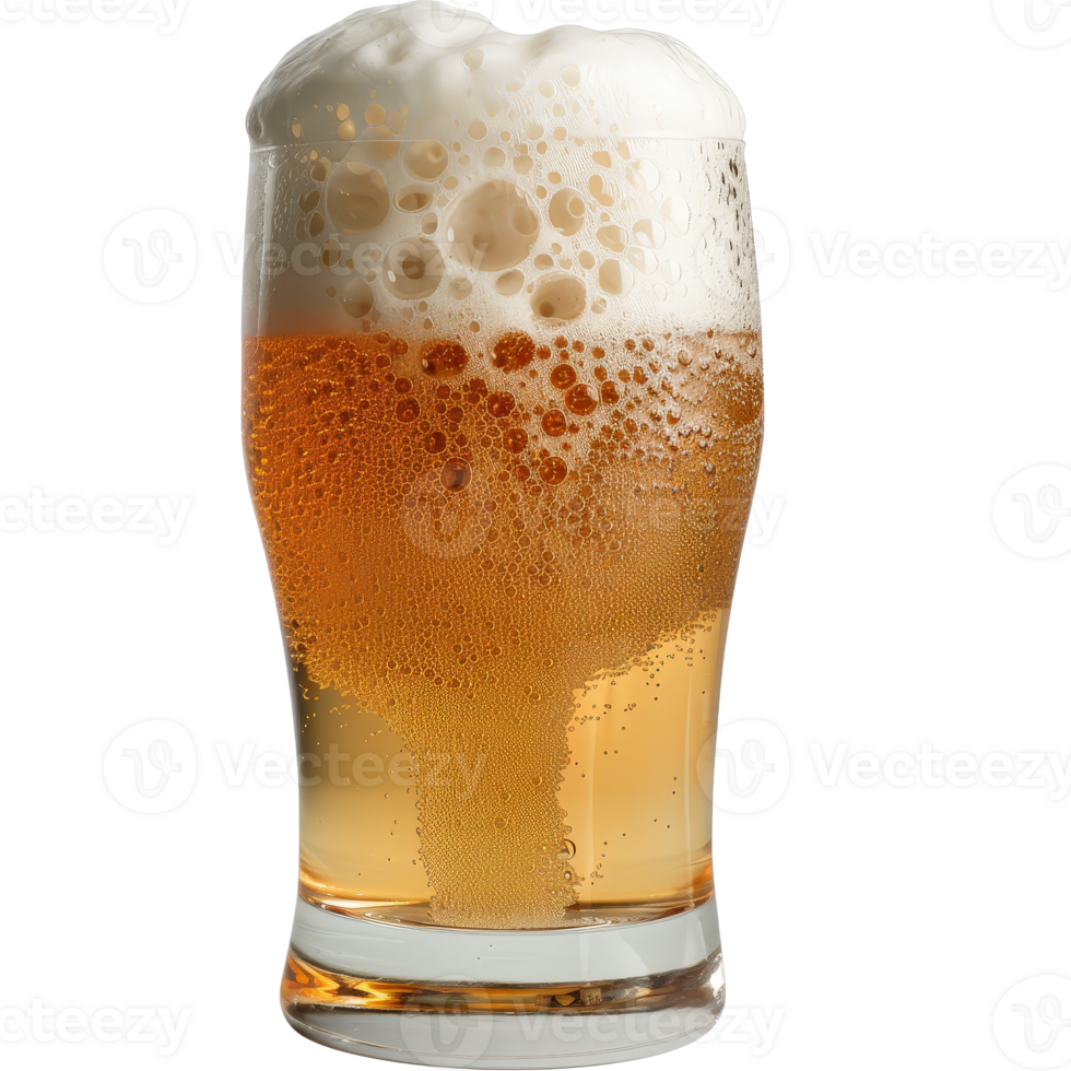 Glass of Refreshing Beer with Bubbles and Foam in a Clear Pint on a Wooden Table Surface png